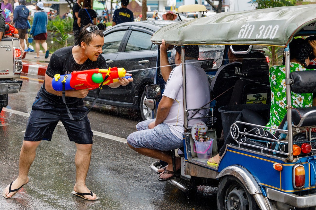 Water fight in a Bangkok street during Songkran